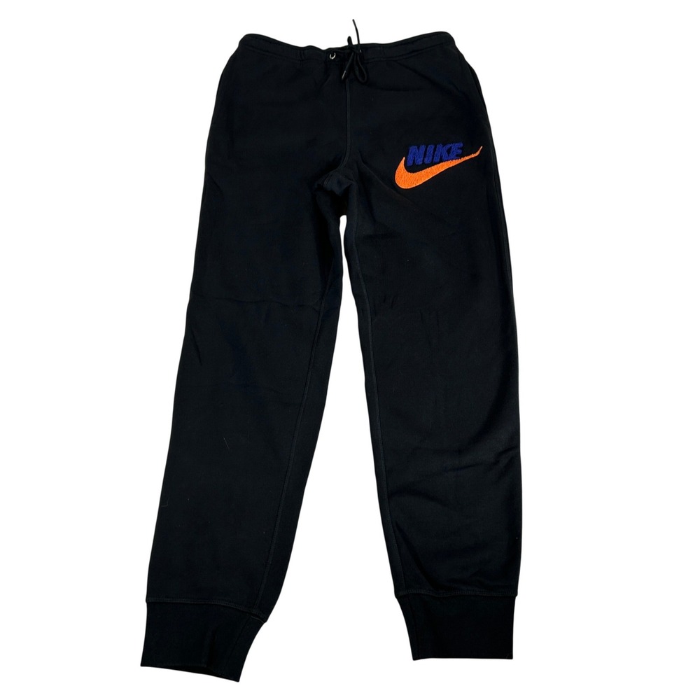 Nike Mens Sportswear Fleece Jogger Sweatpants Black Chenille Swoosh Logo Small